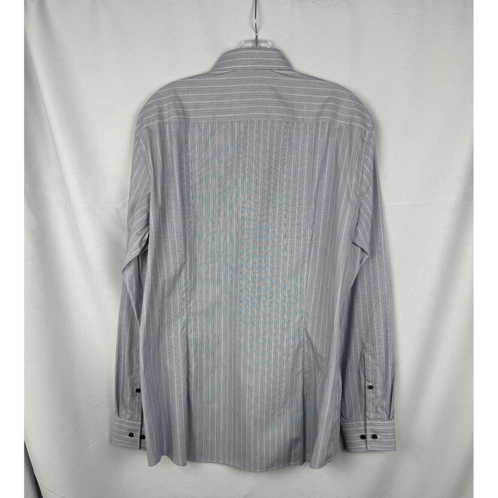Hugo Boss Red Label Koey Slim Fit Easy Iron Striped Dress Shirt Blue Size 41/16 - Picture 3 of 8